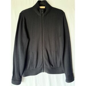 Kate Hill Sweater Jacket Women L Black Full Zip Pima Cotton Blend Knit Pockets